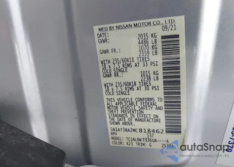 2021 Nissan Rogue Sv Fwd из США, поврежденный, VIN 5N1AT3BA2MC818462